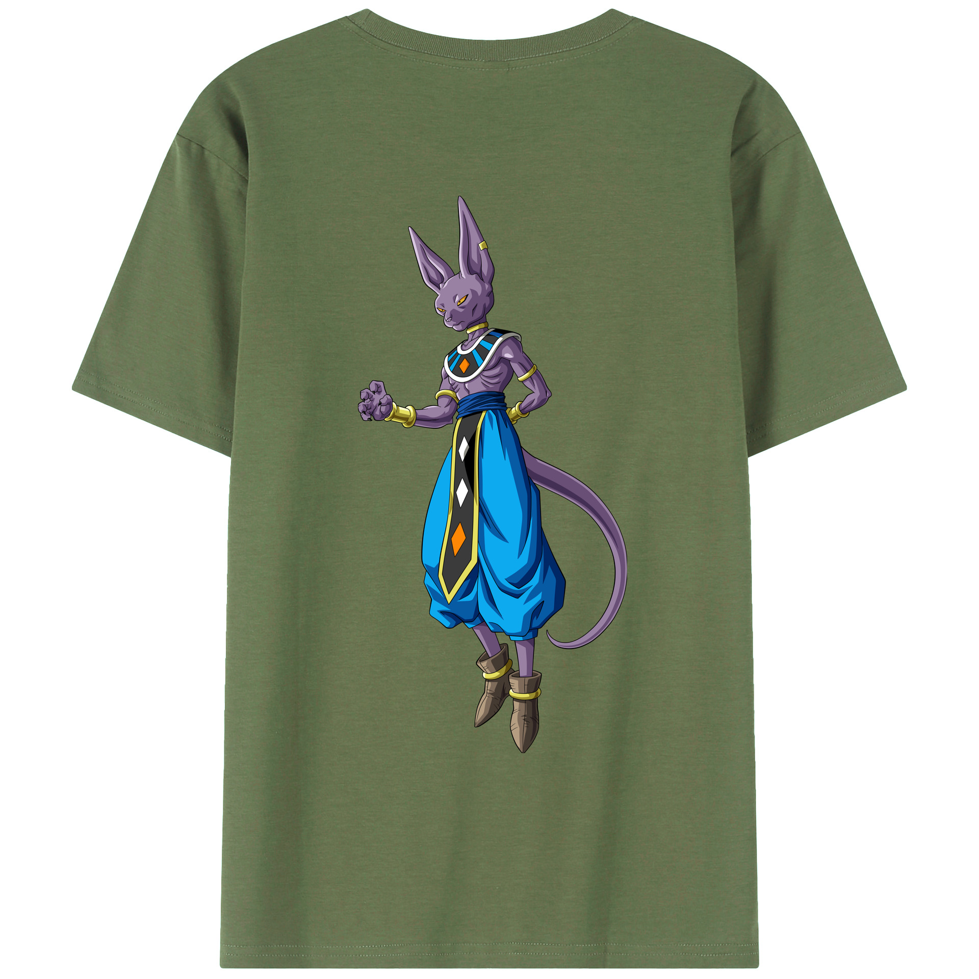 （画像用） ドラゴンボール ビルス 破壊神ビルス DRAGON BALL Beerus Birusu 綿100％ メンズ半袖Tシャツ（バックプリント） 通気性